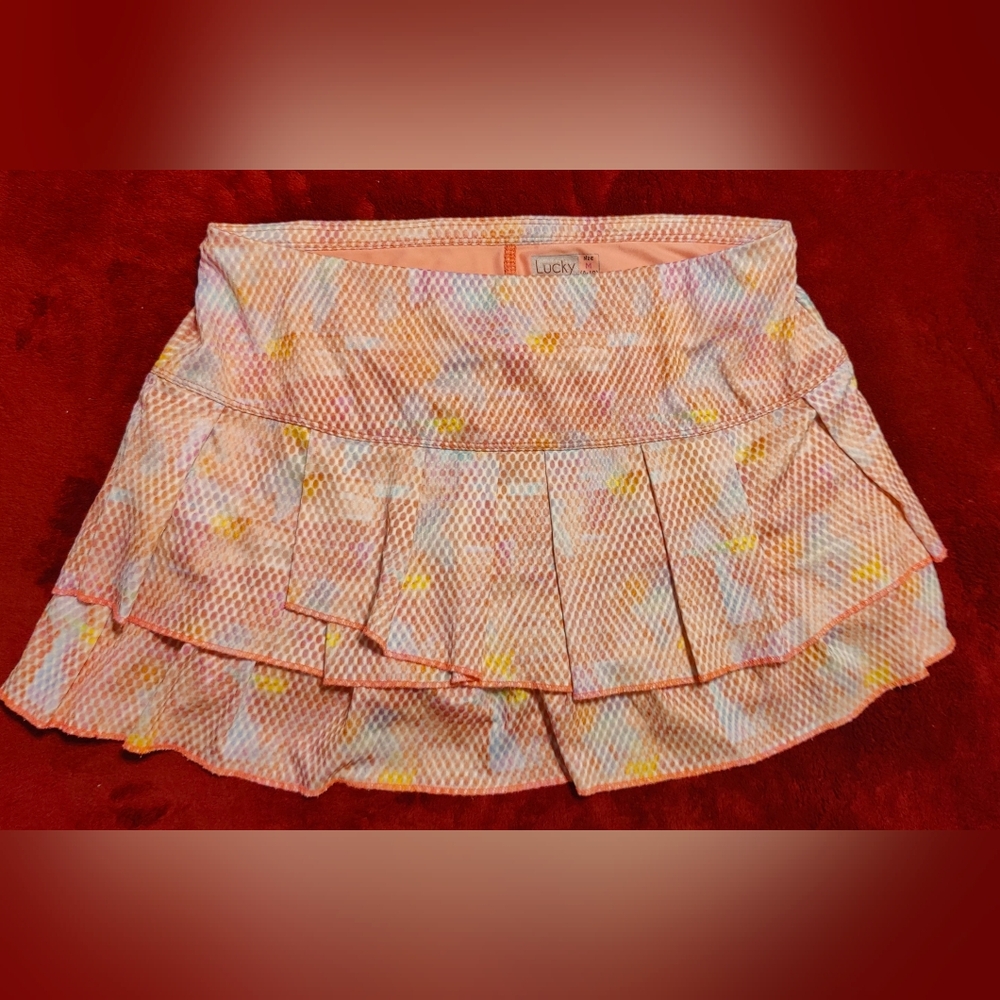Lucky In Love Tiered Orange Pleated Tennis Skirt Sz Medium 13" Length Activewear